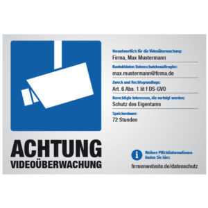 DSGVO Hinweisschild einfach mit Aufschrift Achtung Videoüberwachung